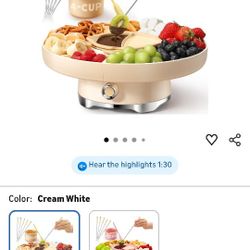 Chocolate Fondue Pot Set Electric Melting Machine, 4-Cup Capacity 4 Trays 5 Forks 1 Spatula Cheese Warmer, Ideal Gift for Couple Family & Date Night I