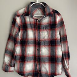 Boys Medium Size 8 Autumn Plaid Button Down Shirt Farm Navy Red 