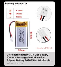 Liter energy battery 3.7V Lipo Battery 700mAh Rechargeable Lithium ion Polymer Battery 702045 for Wireless Microphone Transmitter Receiver with JST Co