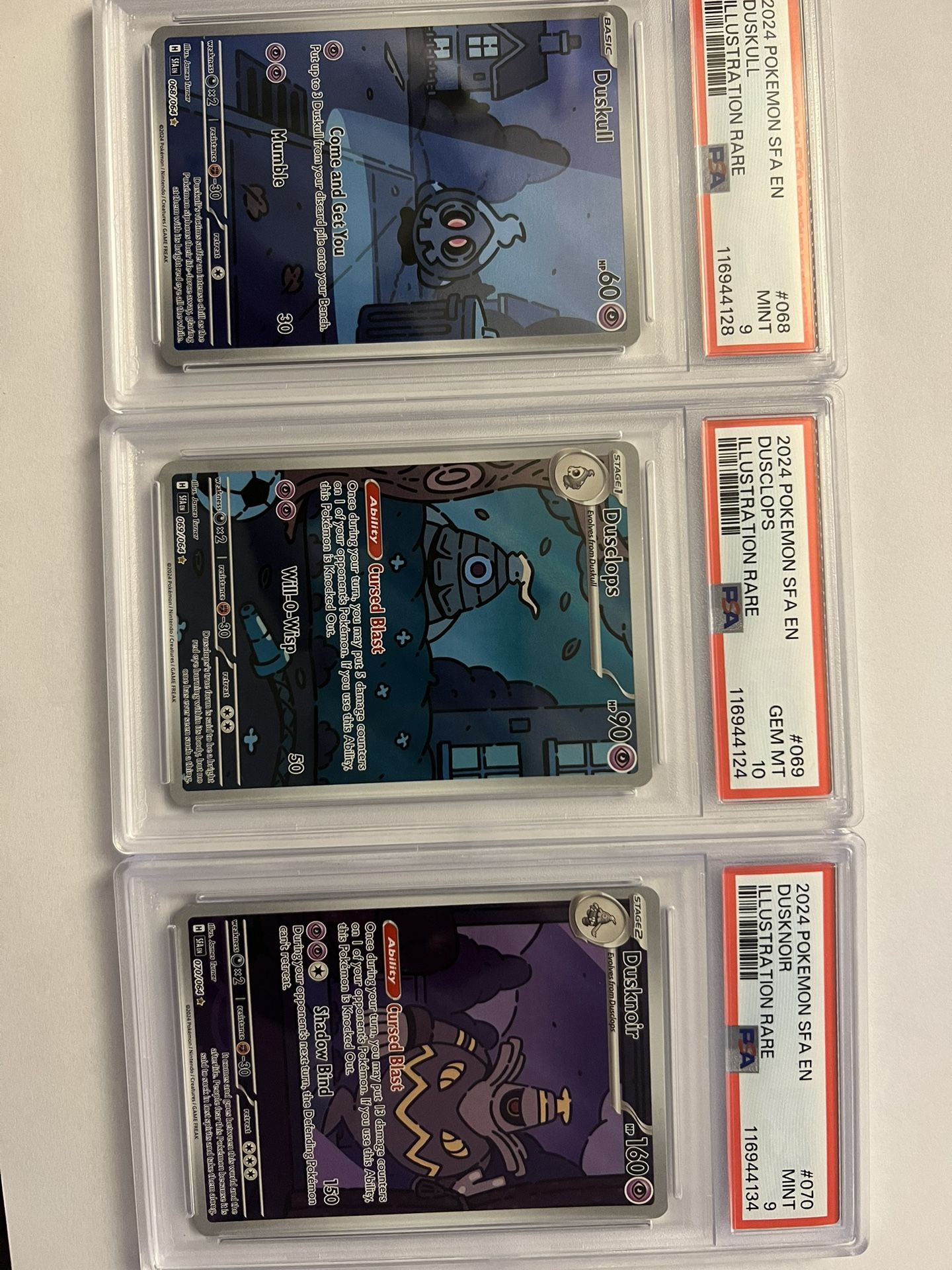 Duskull Psa 9, Dusclops Psa10, Dusknoir Psa9 Shrouded Fable Pokemon Card Slabs