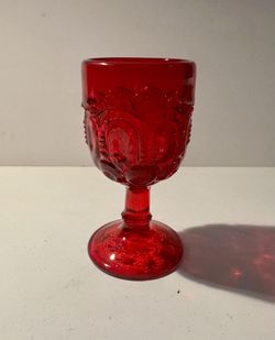 Vintage LE Smith Moon & Stars Ruby Red Stemmed Goblet 4.5" Goth Renaissance
