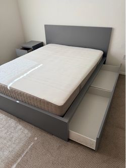 IKEA QUEEN MALM STORAGE GRAY AND BLACK BED SETS