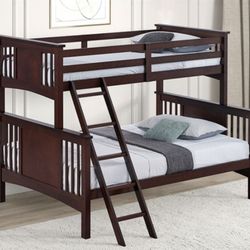Brand New Espresso Twin Over Full Bunk Bed 