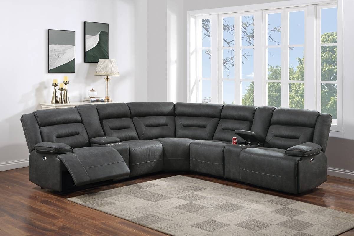 Brand New Grey Leather Power Reclining Sectional Sofa 