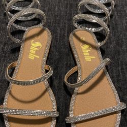 Silver Wrap Around The Leg Shoes With Rhinestones 
