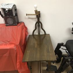 Antique Brown Table with Attached Lamp