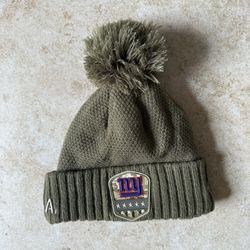 New Era NFL Salute to Service Beanie – New York Giants Pom Hat, Olive Green Fleece Lined, Women’s One Size 