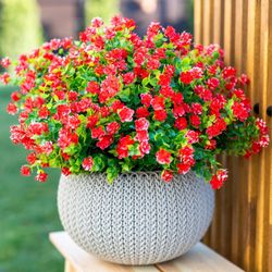Artificial Flowers Outdoor Plastic Plants-36 Bundles Outside Face Fake Spring Greenery UV Resistant No Fade Faux Shrubs Bundles Garden Porch Patio Hom