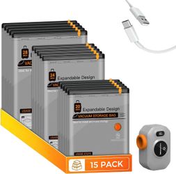 15 Pack Vacuum Storage Bags with Rechargeable Electric Pump 3 Sizes