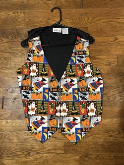 Vintage Women's Basic Editions Halloween Vest Size Large Witches Pumpkins Ghosts