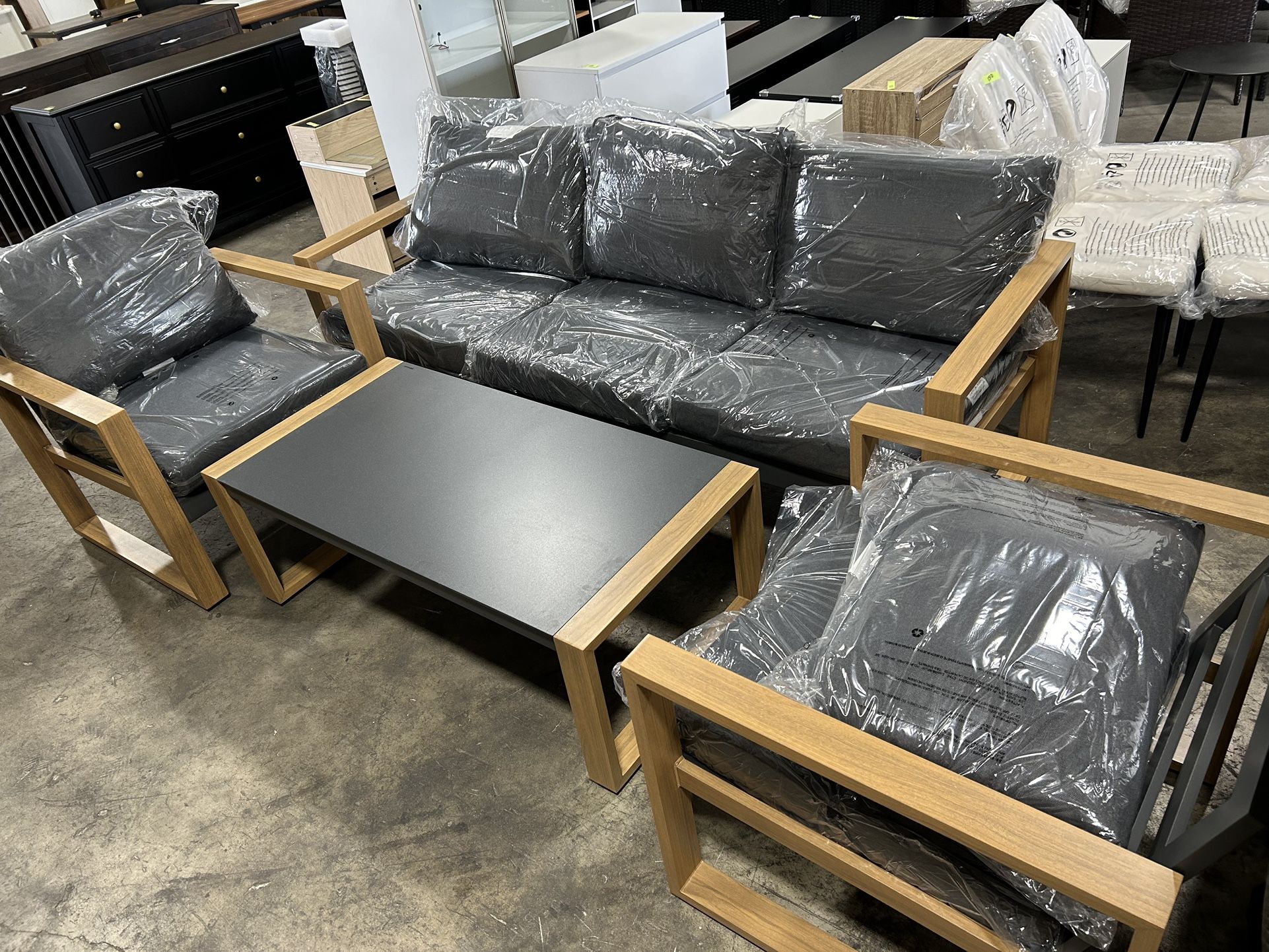 Grand patio Outdoor 4-Piece Modern Aluminum Patio Furniture Sets 5 Person Conversation Set, Faux Wood Grain Finish Frame Sofa with Removable Olefin Ex