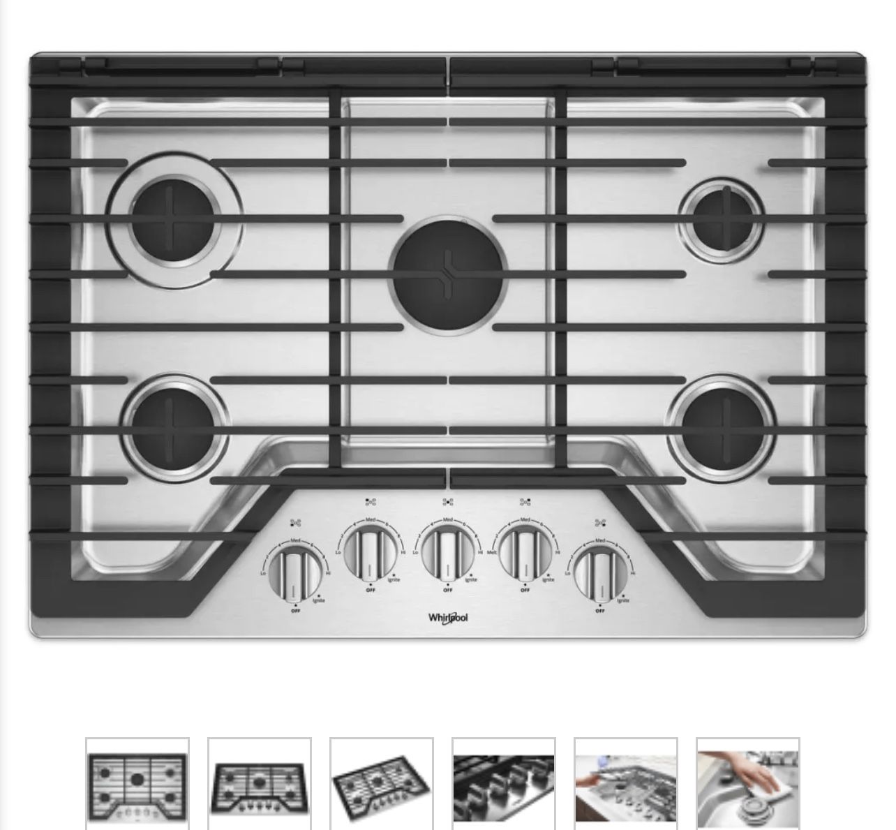New: Gas Stove Top 30” Whirlpool - 5 Burners