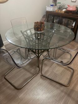 Round Glass Dining Table with 4 Chairs