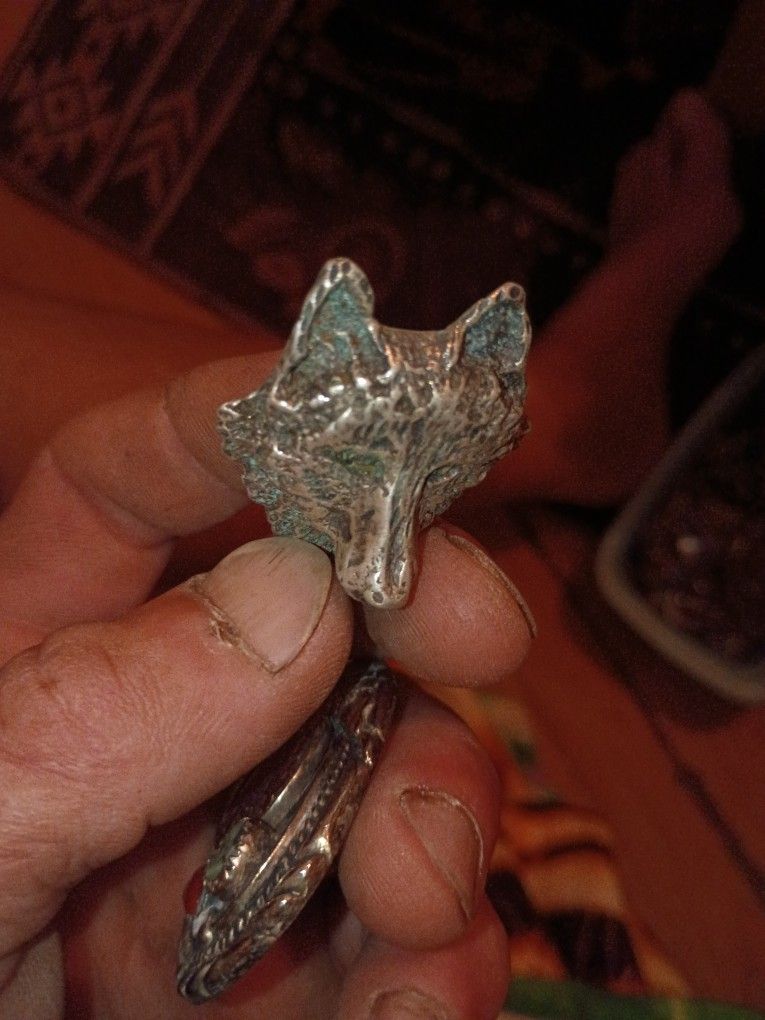 Handmade Mexico Silver Wolf Vintage