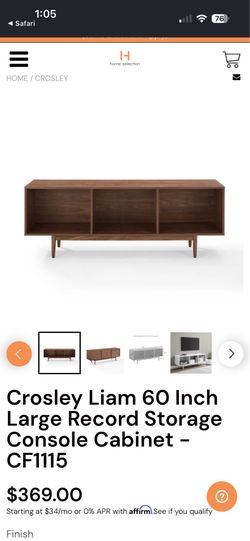 Crosley Liam 60 Inch Large Record Storage Console Cabinet
