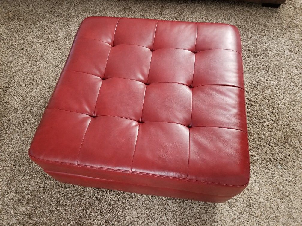 Ashley Red Leather Ottoman
