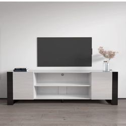 Meble Furniture Woody Ef Freestanding TV Stand - Modern Rectangular TV Stand with Storage Cabinets - Media Entertainment Center Console Table for TV U