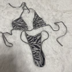 New one size silver zebra bikini y2k festival rave dancer outfit swimsuit gothic  