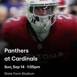 Carolina panthers at Arizona Cardinals Home Opener - 2 tix 10th row on the 35