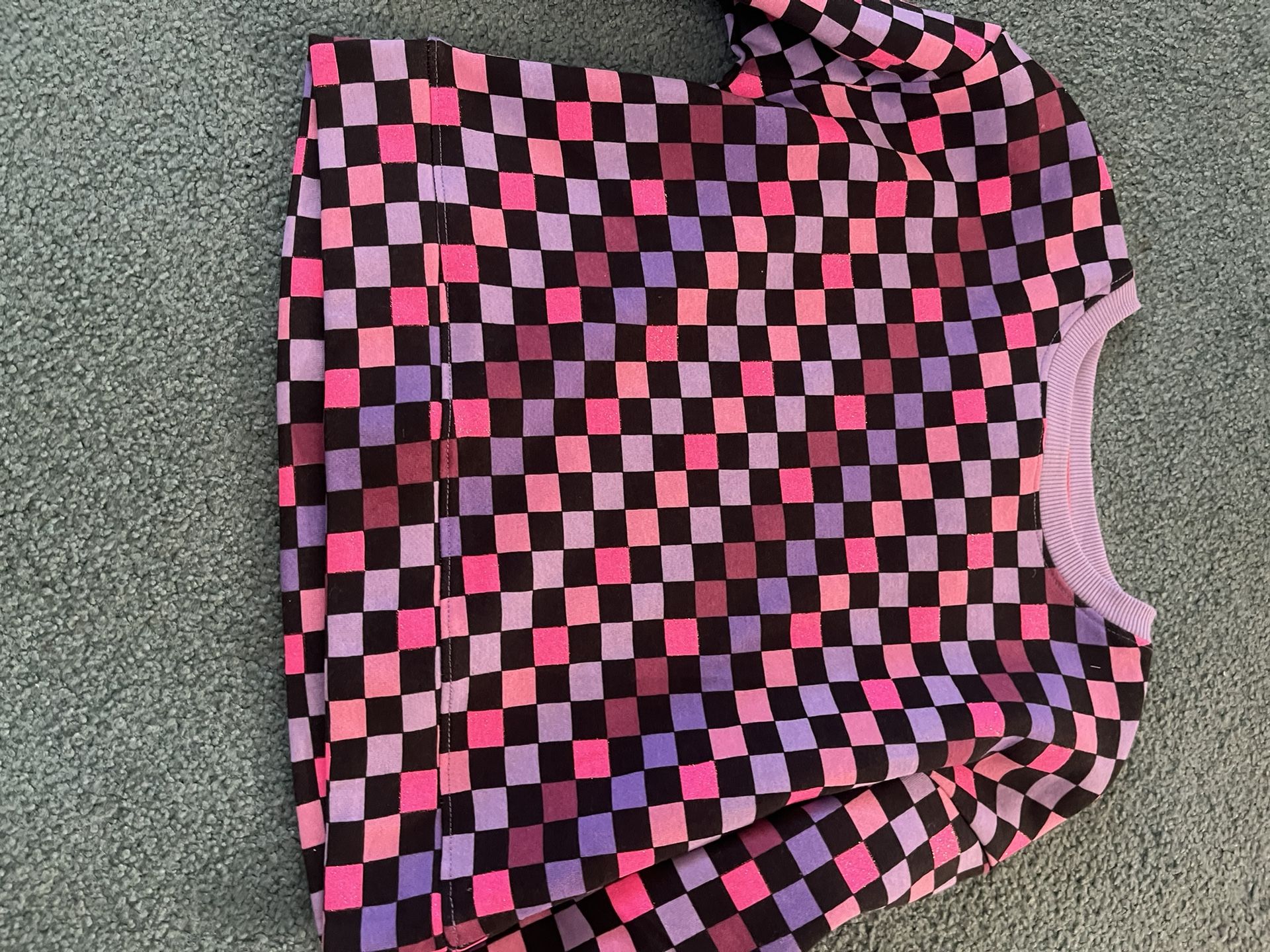 new girls checker fleece sweatshirt size 10/12