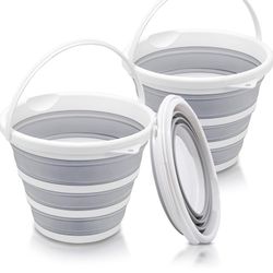 2-Pack Collapsible Buckets - 2.6 Gallon (10L) Large Capacity, Essential for Garden Cleaning, Car Washing, Camping, Fishing, Multi-Purpose Durable Port