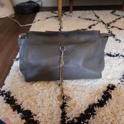 versace Bag Grey Leather  And Gold Chain Attached