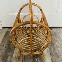 Large Vintage bamboo rattan boho magazine rack/ storage holder. 19 1/2” tall x  16” wide x 12” front to back