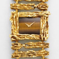 PIAGET YELLOW GOLD WOOD BARK TIGERSEYE WATCH, CIRCA 1970S