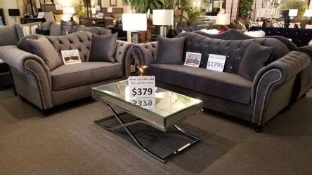 🔥 Brand new grey or midnight blue velvet sofa + loveseat 2PCs set