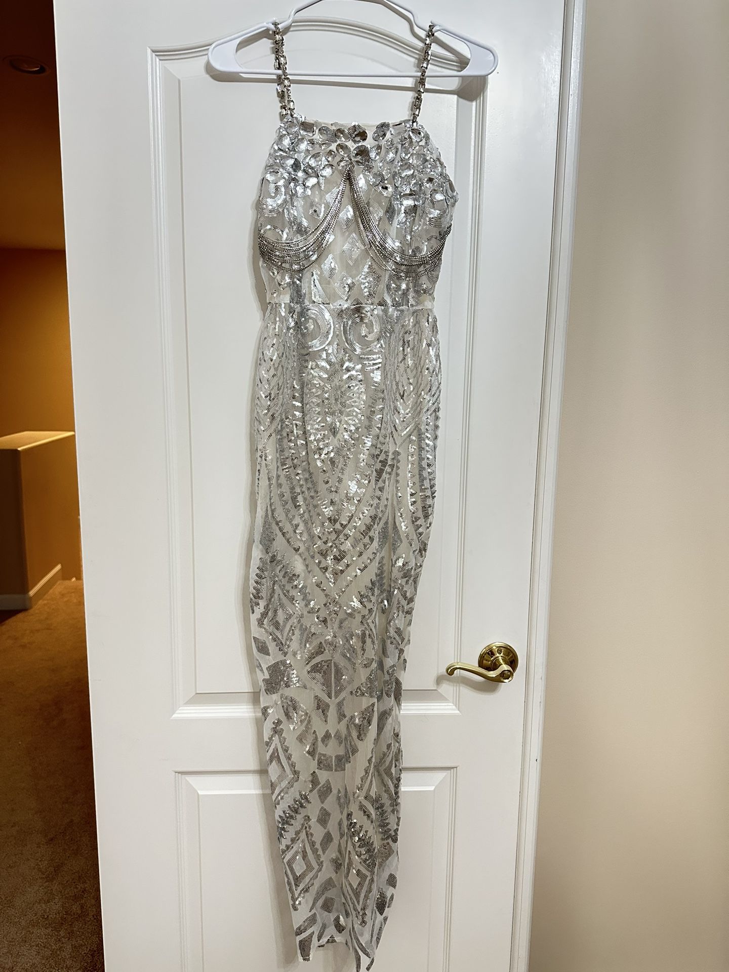 Silver Rhinestones Sheer Pencil Dress