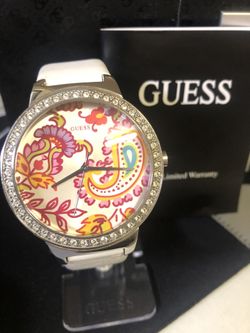 Men’s Guess Watch - Genuine Leather with Cubic Diamond Face