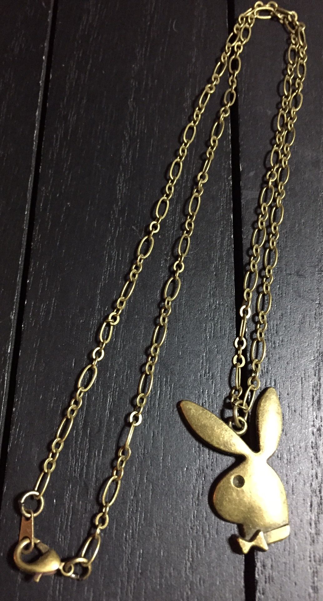 22” Brass link Necklace with Dirty Bronze Playboy Bunny Pendant