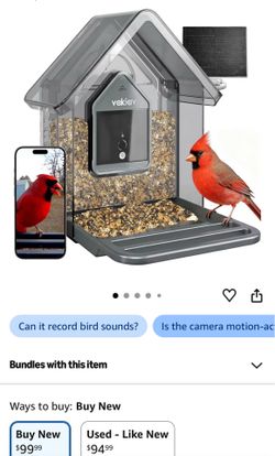 Solar-Powered Smart Bird Feeder: Features 2K Ultra-HD live video streaming, easy installation, AI bird species recognition (covering over 10,000 speci