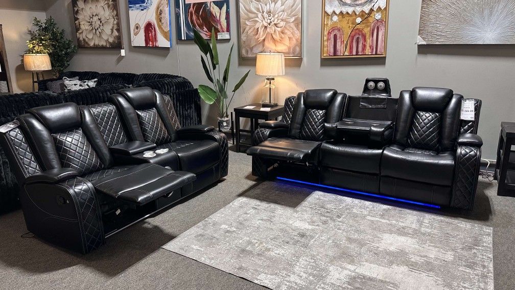 OM• $38 Initial • Brand New Orion Black Manuel Reclining Sofa And Loveseat 