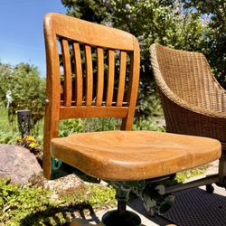 Vintage 1930’s Swivel Banker Office Chair & Rattan Chair