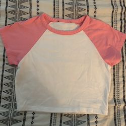 SHEIN Pink & White Crop Top XS 