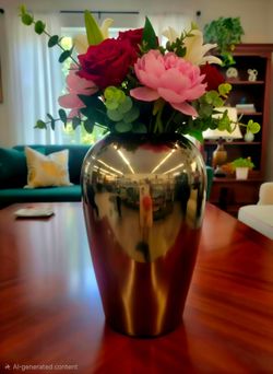 Vintage Haeger Pottery vase featuring their signature high-gloss Metalic Bronze 14"