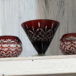 Red Set Of Bohemian Candle Holders  Set Of Three