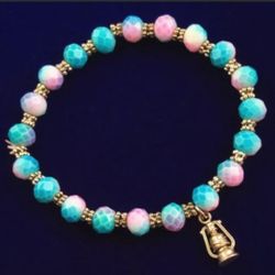 Faceted Blue Titanium Crystal Silver Oil Lamp Bracelet 