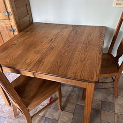 Old Solid Oak Table & 3 Chairs