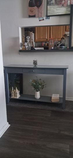 Gray Console Table with Drawer and Shelf