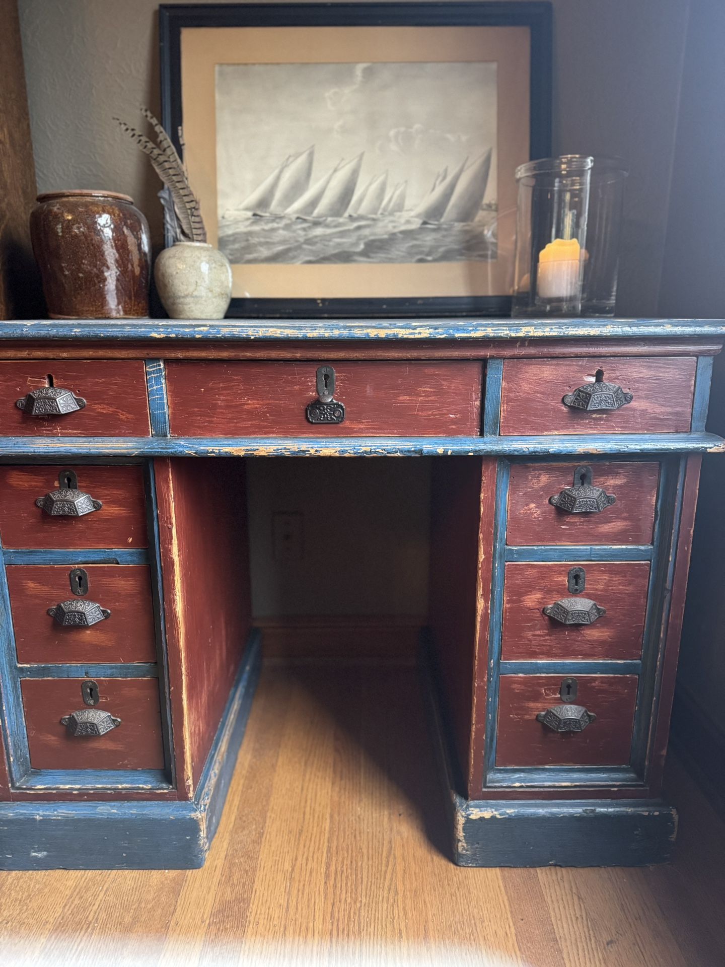 Primitive Antique Pine Console Table / Desk / Sideboard
