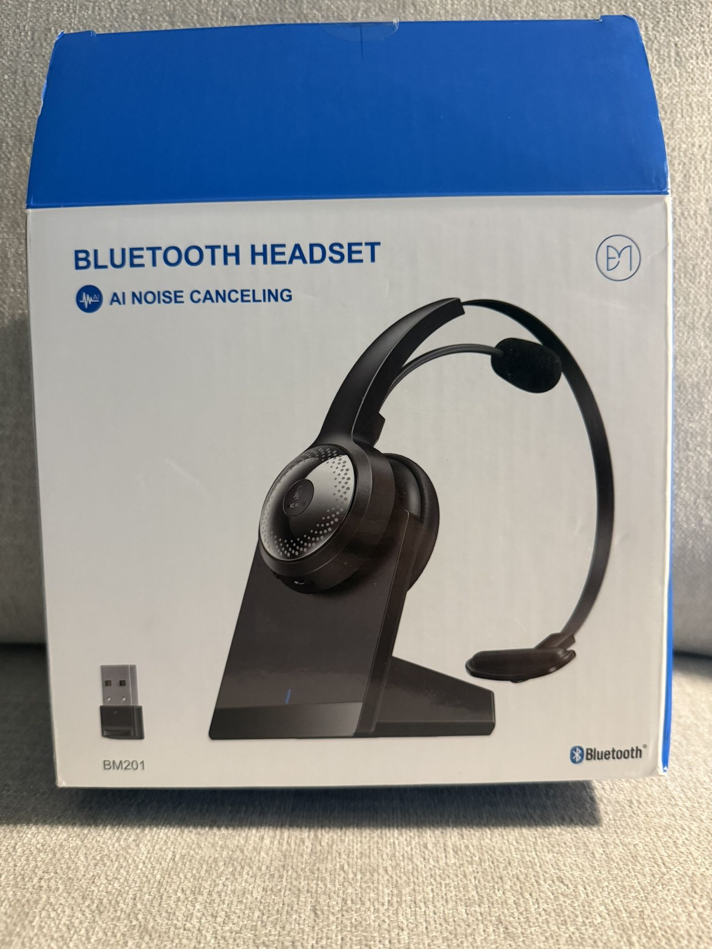 Bluetooth Wireless Headset with Mic for Work,Noise Reduction Headsets, Mono Computer Headphones with USB Dongle & Bluetooth 5.3 for PC, Zoom, Office,