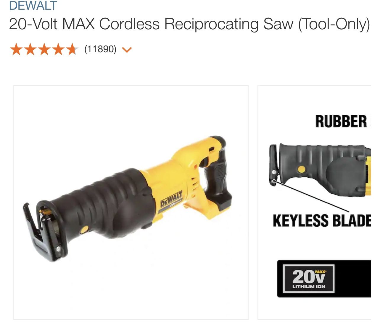 Tool Only- Dewalt 20v Reciprocating Saw (sawzall) DCS381B