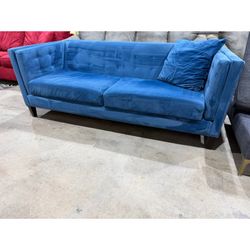 Blue Velvet Macys Sofa Couch - Shampooed & Cleaned - Stylish Color - Comfy - Delivery Available