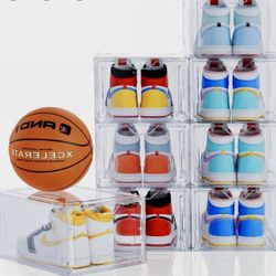 Delamu Shoe Storage Boxes 12 Pack Stackable Clear Organizer Fits Size 12