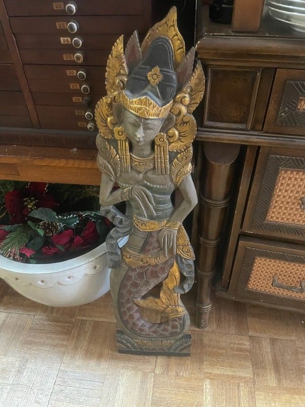 Large Carved Wood Mermaid Wall Art 38"