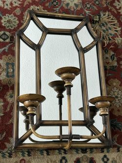 Vintage Mirrored Wall Sconce 3-Candle Metal And Glass