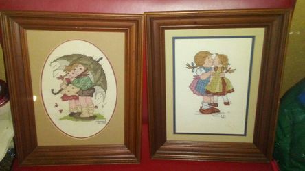 2 Hummel stitch pictures matted and framed