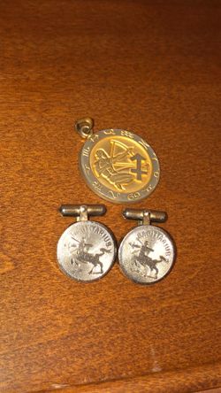 Vintage Sagittarius cufflinks and medallion